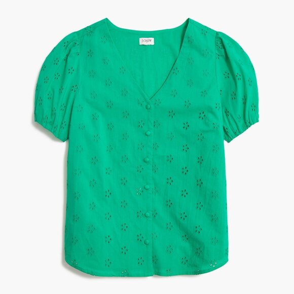 J. Crew Emerald Island Eyelet Blouse - Medium - Picture 1 of 5